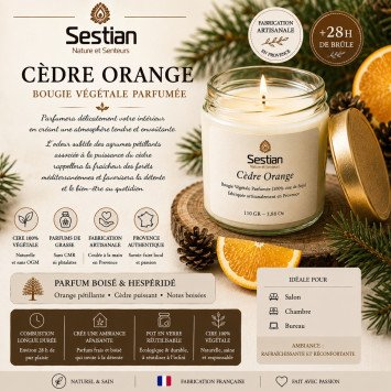 Bougie végétale parfumée Cèdre Orange 110g – Boisée et chaleureuse