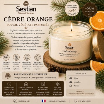 Bougie végétale parfumée Cèdre Orange 210g – Boisée et réconfortante