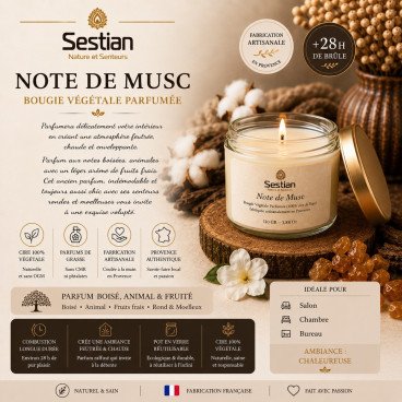 Bougie naturelle parfumée Note de Musc 110 Gr
