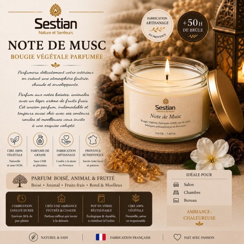 Bougie naturelle parfumée Note de Musc Gamme M