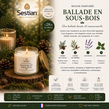 Bougie végétale parfumée Ballade en Sous-Bois 110g – Boisée et ressourçante