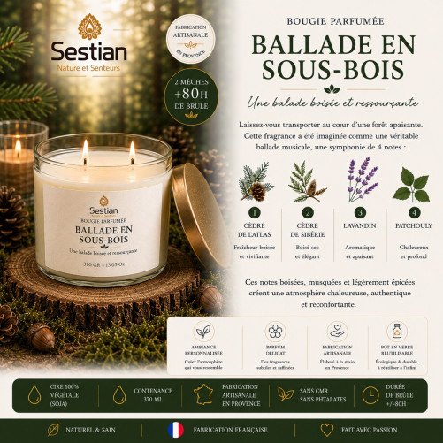 Bougie naturelle parfumée Ballade en Sous Bois 370 Gr XL