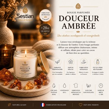 Bougie végétale parfumée Douceur Ambrée 110g – Chaleureuse et réconfortante