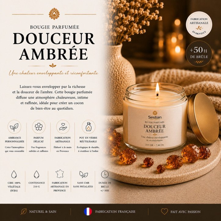 Bougie Douceur Ambrée 210g – Sestian Nature et Senteurs