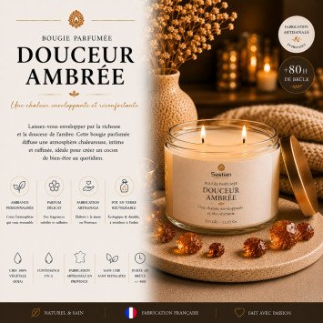 Bougie végétale parfumée Douceur Ambrée XL – 370g – 2 mèches