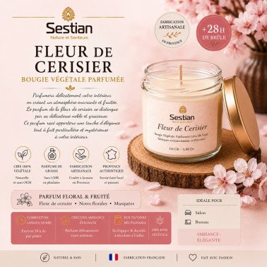 Bougie végétale parfumée Fleur de Cerisier 110g – Délicate et élégante
