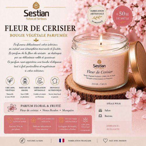 Bougie naturelle parfumée Fleur de Cerisier Gamme M