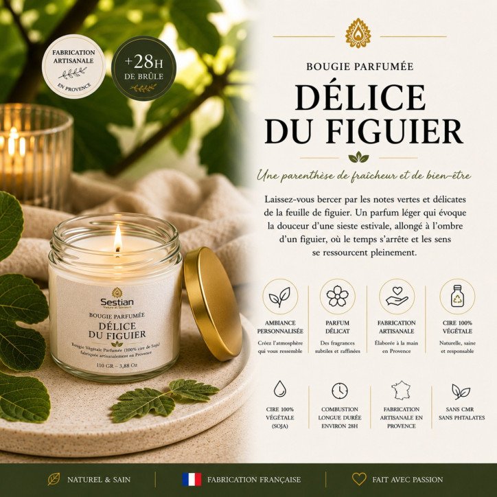 Bougie naturelle parfumée Délice du Figuier 110 Gr