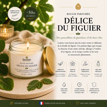 Bougie végétale parfumée Délice du Figuier 210g – Végétale et raffinée