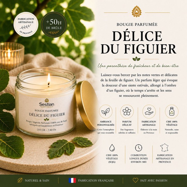 Bougie naturelle parfumée Délice du Figuier 210 Gr
