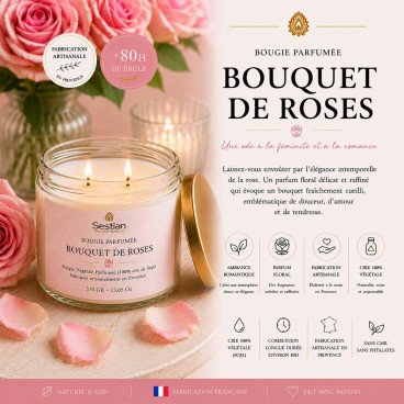 Bougie naturelle parfumée Bouquet de Roses 370 Gr XL