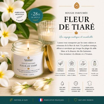 Bougie végétale parfumée Fleur de Tiaré 110g – Exotique et ensoleillée