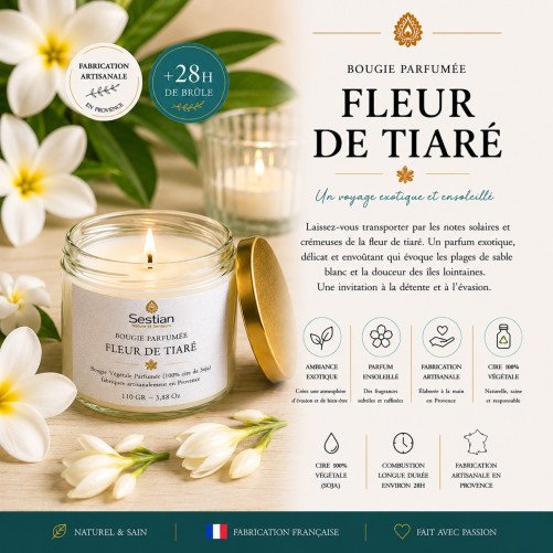 Bougie naturelle parfumée Fleur de Tiaré110 Gr