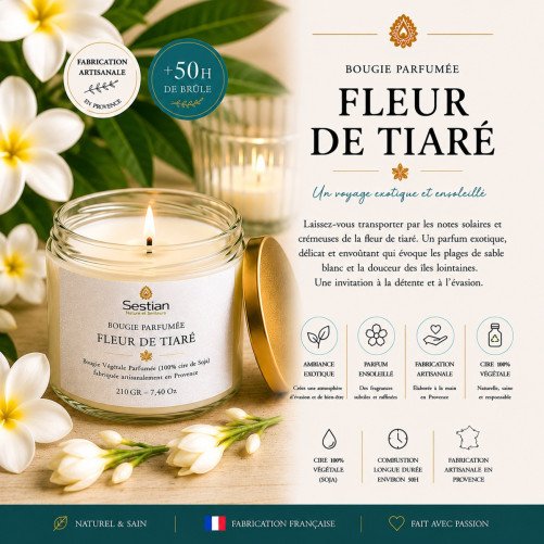 Bougie naturelle parfumée Fleur de Tiaré 210 Gr