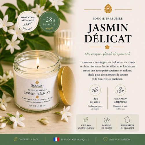 Bougie naturelle parfumée Jasmin Délicat 110 Gr
