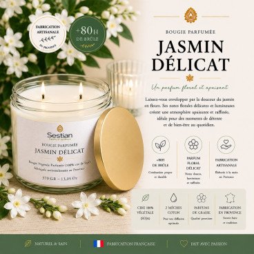 Bougie naturelle parfumée Fleur de Tiaré 370 Gr XL