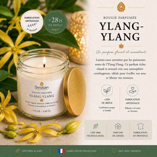 Bougie naturelle parfumée Ylang-Ylang 110 Gr