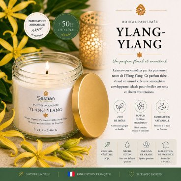 Bougie naturelle parfumée Ylang-Ylang 210 Gr