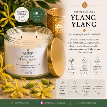 Bougie naturelle parfumée Ylang-Ylang XL 2 mèches