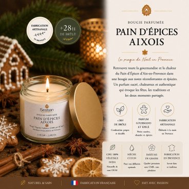 Bougie végétale parfumée Pain d’Épices Aixois 110g – Gourmande et chaleureuse