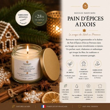 Bougie végétale parfumée Pain d’Épices Aixois 110g – Gourmande et chaleureuse Bougie végétale parfumée Pain d’Épices Aixois 110g – Gourmande et chaleureuse