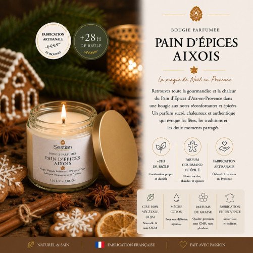 Bougie végétale parfumée Pain d’Épices Aixois 110g – Gourmande et chaleureuse