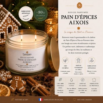Bougie végétale parfumée Pain d’Épices Aixois XL – 370g – 2 mèches