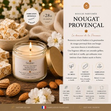 Bougie végétale parfumée Nougat Provençal 110g – Gourmande et réconfortante