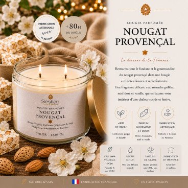 Bougie végétale parfumée Nougat Provençal XL – 370g – 2 mèches
