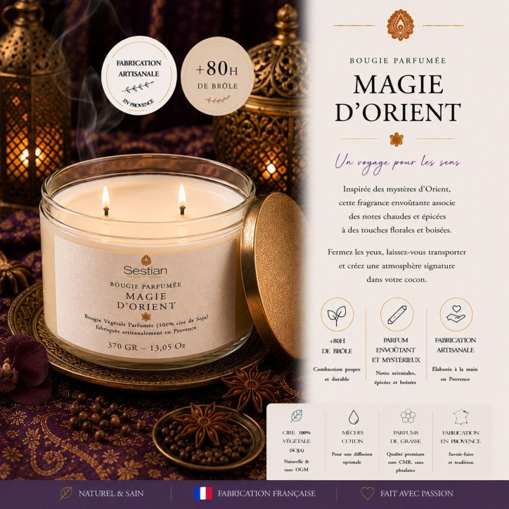 Bougie naturelle Magie d’Orient XL 370g – Sestian Nature et Senteurs