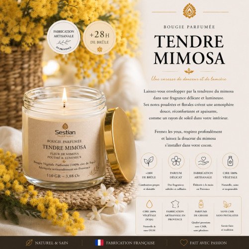 Bougie naturelle parfumée Tendre Mimosa 110 Gr