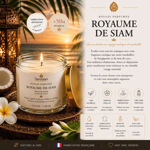 Bougie naturelle Royaume de Siam 210g – Sestian Nature et Senteurs