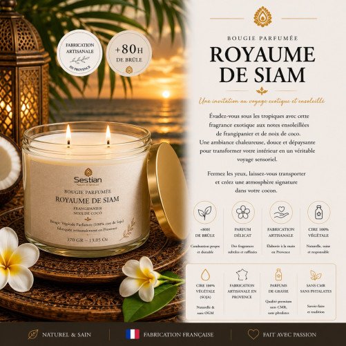 Bougie naturelle Royaume de Siam XL 370g – Sestian Nature et Senteurs