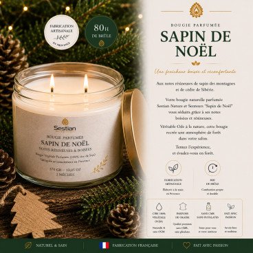 Bougie naturelle Sapin de Noël XL 370g – Sestian Nature et Senteurs