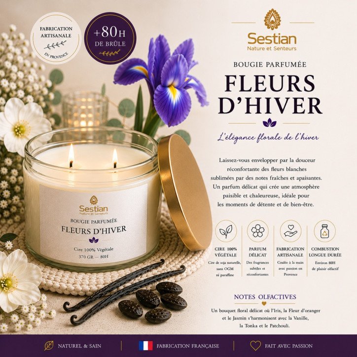 Bougie naturelle parfumée Fleur de Tiaré 370 Gr XL