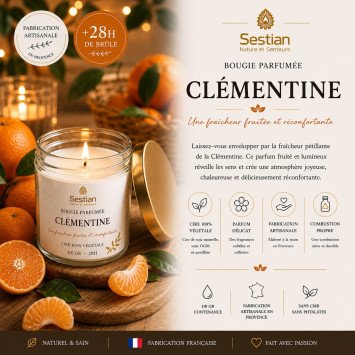 Bougie végétale parfumée Clémentine – 110g – Chaleureuse et pétillante