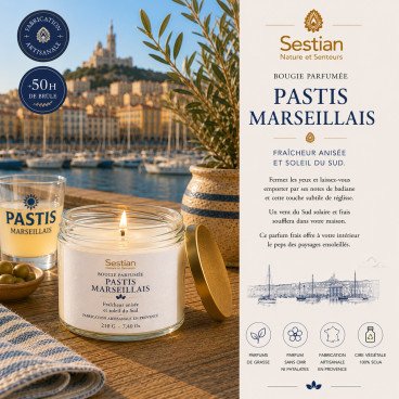 Bougie végétale parfumée Pastis Marseillais – 210g – Solaire et Fraiche