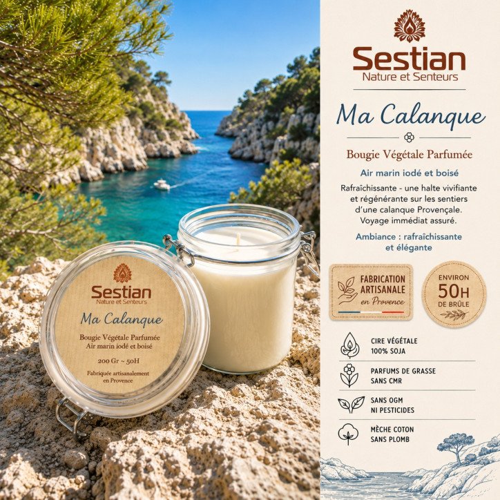 Bougie végétale parfumée Dédicace Provence Ma Calanque – 200g