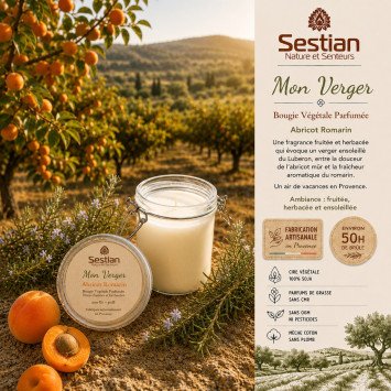 Bougie végétale parfumée Dédicace Provence Mon Verger – Abricot Romarin – 200g
