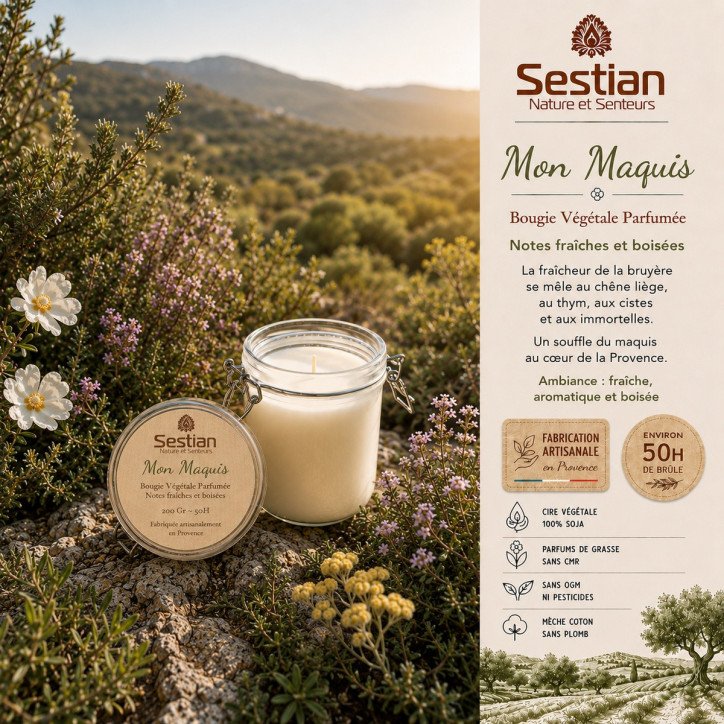 Bougie Végétale Parfumée Dédicace Provence Mon Maquis – 200g