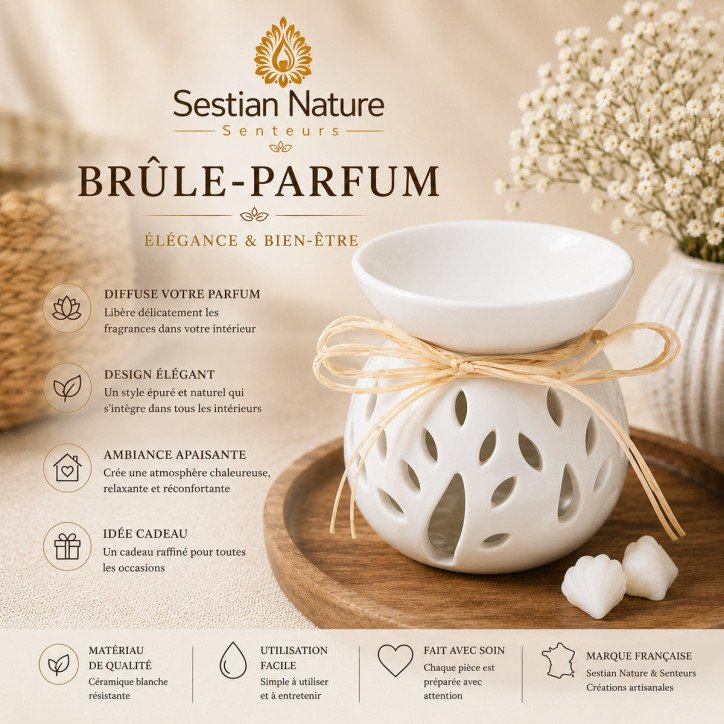 Brûle-parfum en céramique blanche Sestian Nature & Senteurs ambiance zen premium