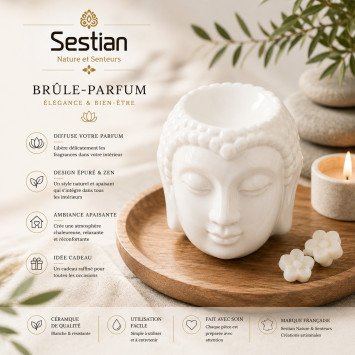 Brûle-parfum Bouddha en céramique blanche Sestian Nature & Senteurs ambiance zen premium