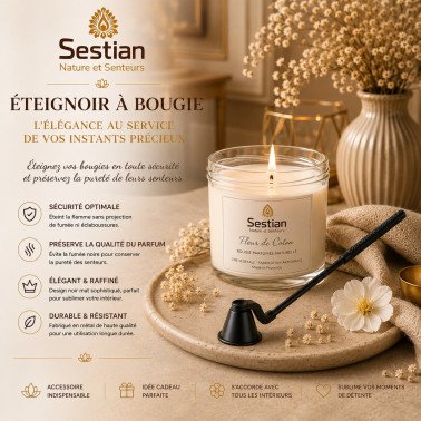 Éteignoir à bougie noir premium Sestian Nature & Senteurs avec bougie parfumée ambiance élégante et raffinée