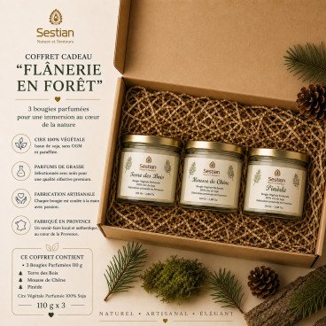 Coffret cadeau bougies parfumées naturelles Flânerie en Forêt - Sestian Provence