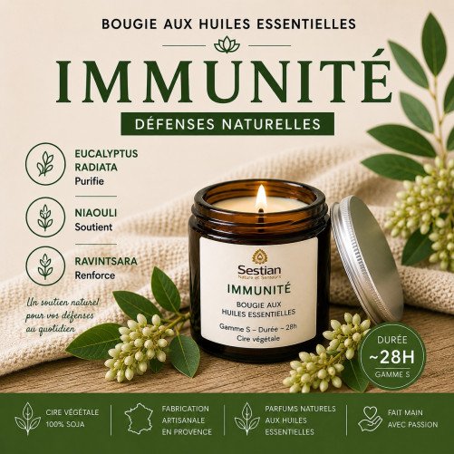 Bougie Immunité huiles essentielles – air pur naturel 28h