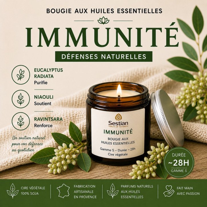 Bougie Immunité huiles essentielles – air pur naturel 28h