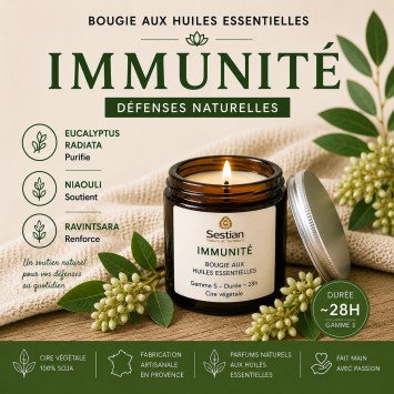 Bougie Immunité huiles essentielles – air pur naturel 28h
