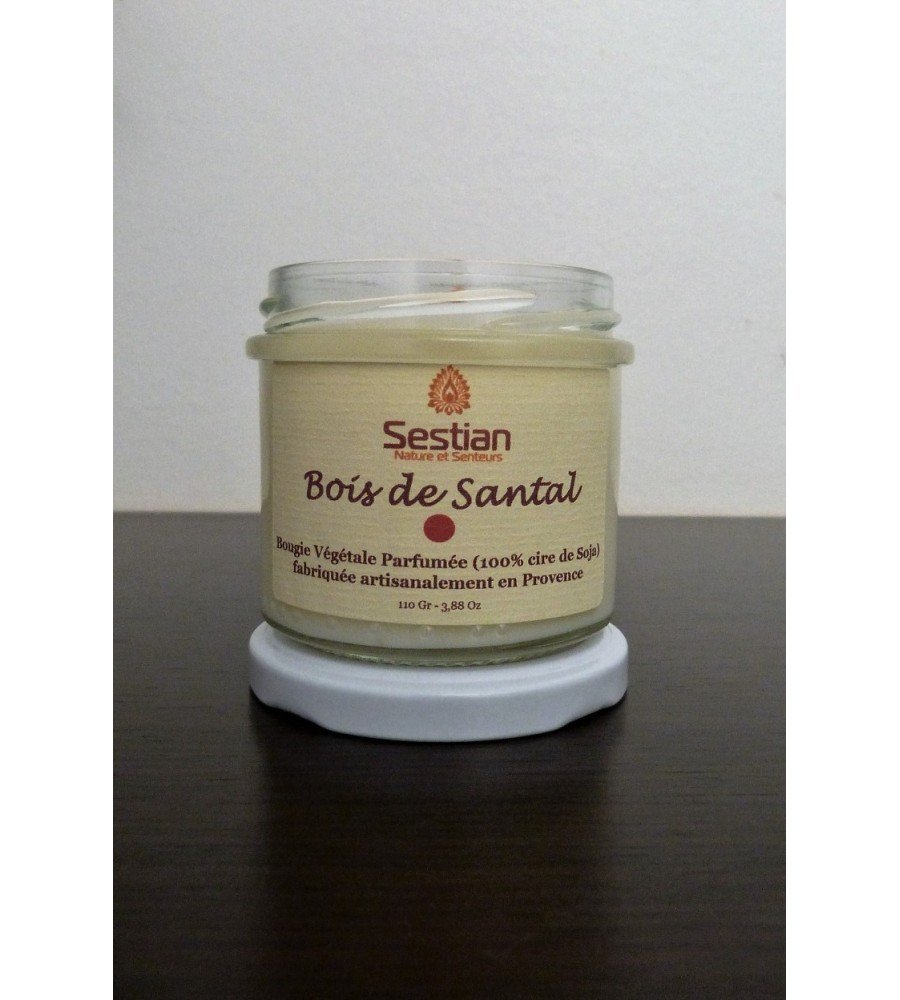 Bougie végétale parfumée Bois de Santal 110g – Relaxante et chaleureuse