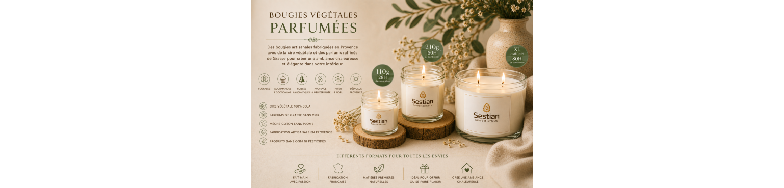 Bougies Végétales Parfumées Artisanales – Sestian Nature et Senteurs