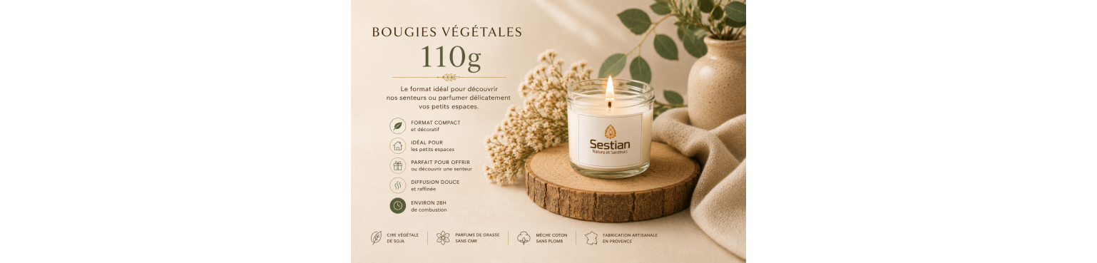 Bougies Végétales 110g Artisanales – Sestian Nature et Senteurs